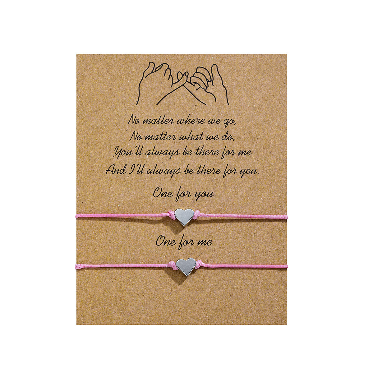 Simple style alloy double heart waterproof wax thread woven adjustable blessing card bracelet 2-piece set