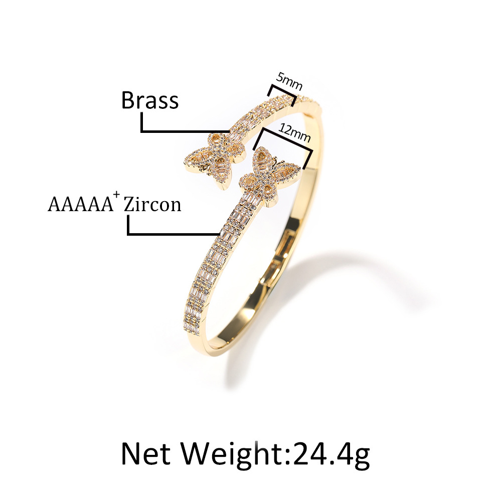 Street Double Butterfly Bracelet Unisex Hip Hop Copper Inlaid Zircon Open Bracelet