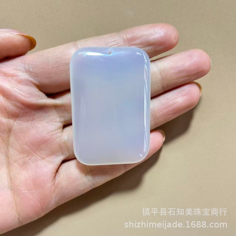 Natural Ice Seed Agate Chalcedony Small Square Pendant Men Women Peace No Event Pendant Live Broadcast