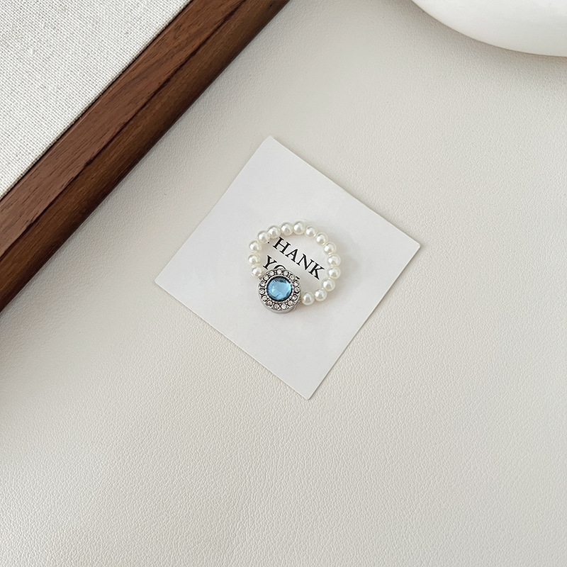 Aquamarine and Swarovski pearl necklace for women, niche collarbone chain, pearl silver needle earring and necklace set combination