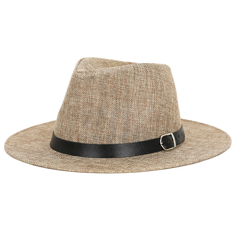 Summer Fedora Men's Linen Sun Hat Panama Flat Brim British Jazz Hat Sun Protection Gentleman Hat