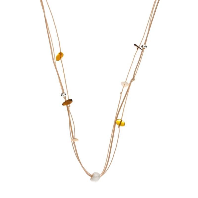 SOFT ROOM Braided Natural Crushed Stone Necklace for Women Adjustable Silver-Plated Pendant Thin