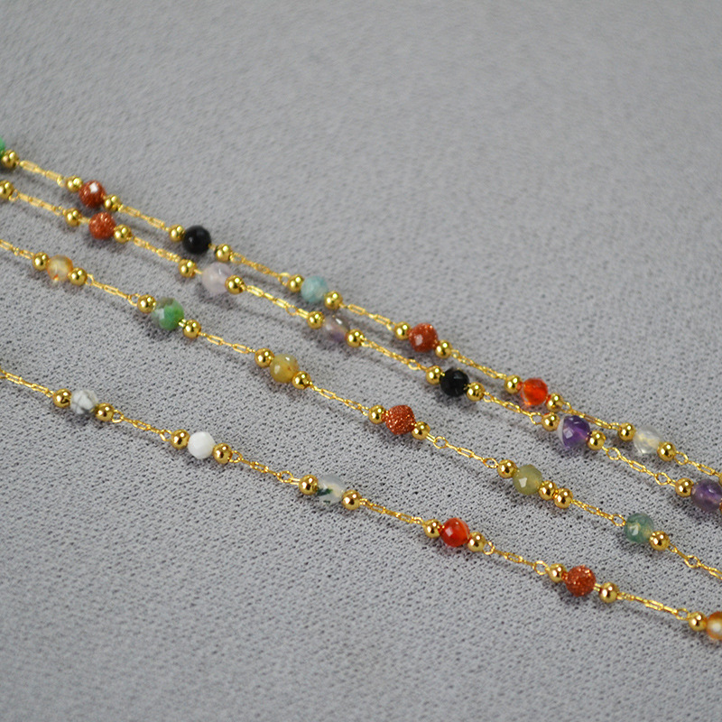Sweet colorful natural stone delicate simple short necklace锁骨链 for women