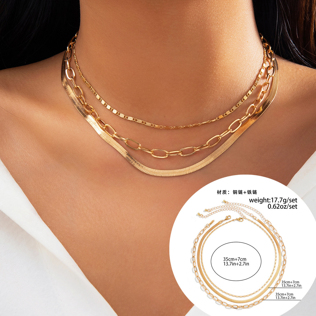 Snake Bone Chain Contrast Color Necklace for Women Rhinestone Multi-layer Heart Necklace
