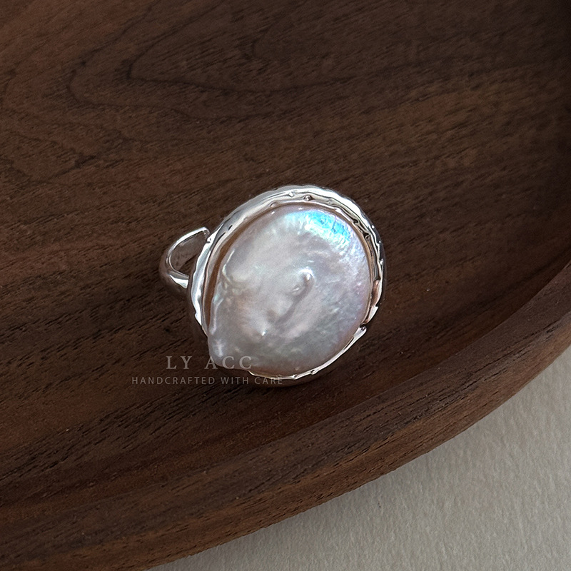 Natural Texture Mother-of-Pearl Round Index Finger Ring Shell Ring