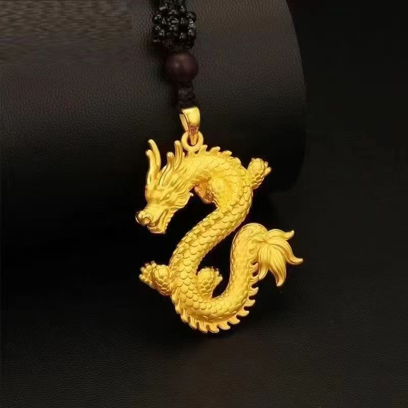 Sand gold jewelry Chinese style flying dragon in heaven pendant for men gold shop zodiac year necklace niche accessories