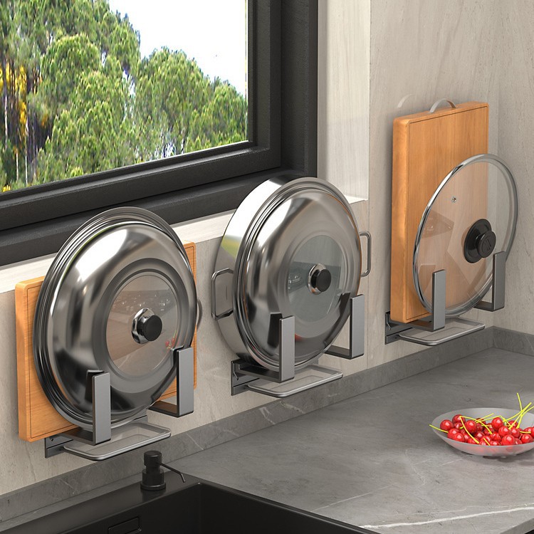 Pot lid holder, cutting board holder, wall-mounted, no drilling, kitchen storage multifunctional