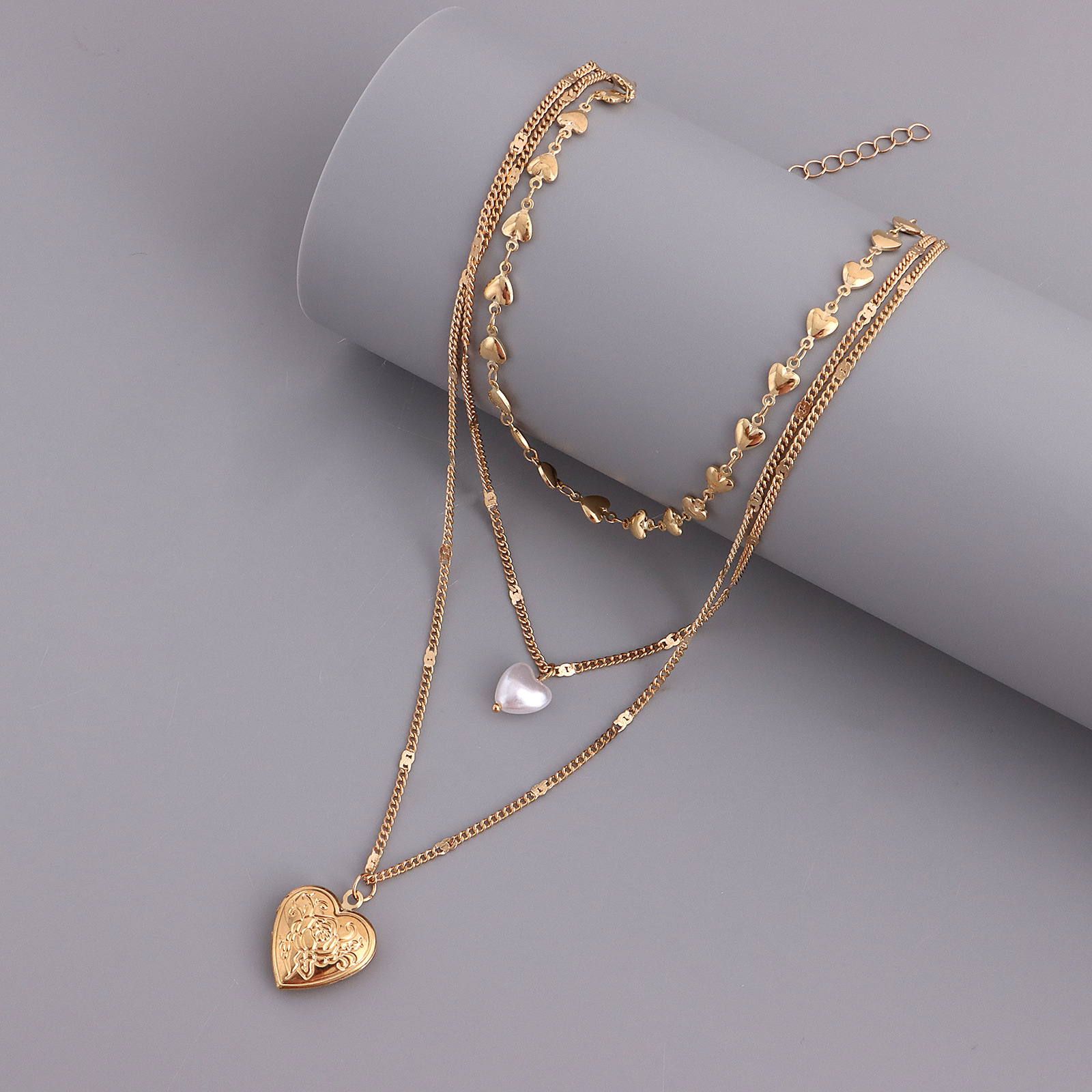 Accessories Multi-layer Love Chain Pearl Openable Heart Pendant Necklace for Women
