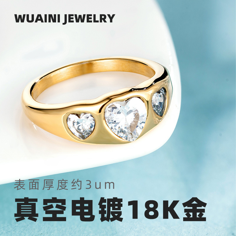 Love Zirconia Ring for Women, Niche Ring, Titanium Steel Electroplated 18K Gold Jewelry
