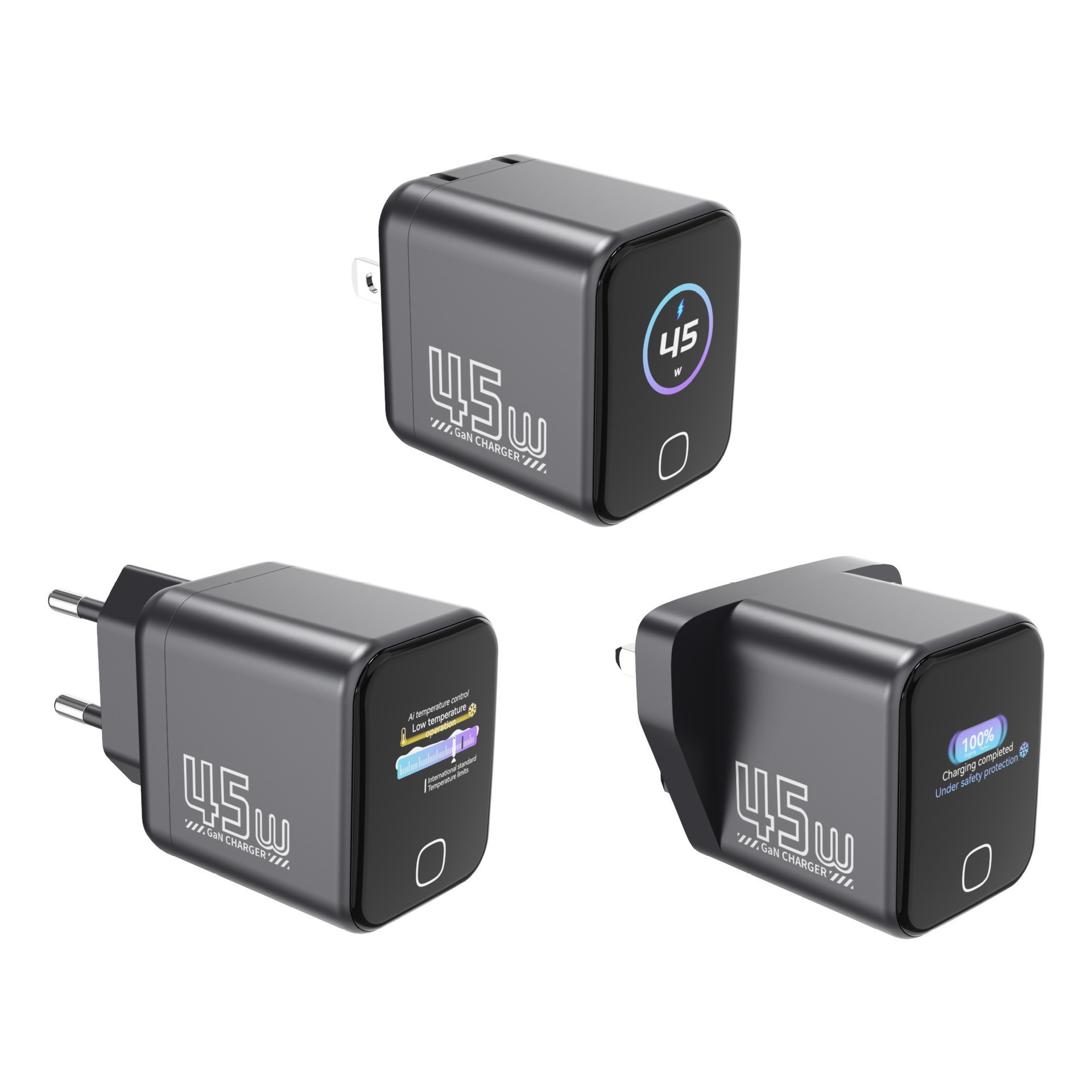 100W GaN Charger AI Smart Screen Display Fast Charging Head 45W Multi-Port Full Protocol Phone Digital Display Charger