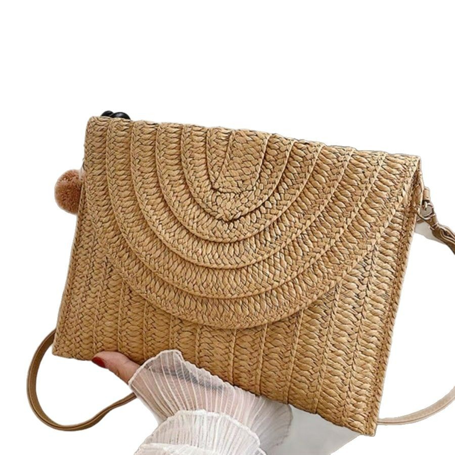 New Straw Bag Handwoven Bag Large Capacity Envelope Bag Single Shoulder Crossbody Bag Women's Vacation Beach Bag