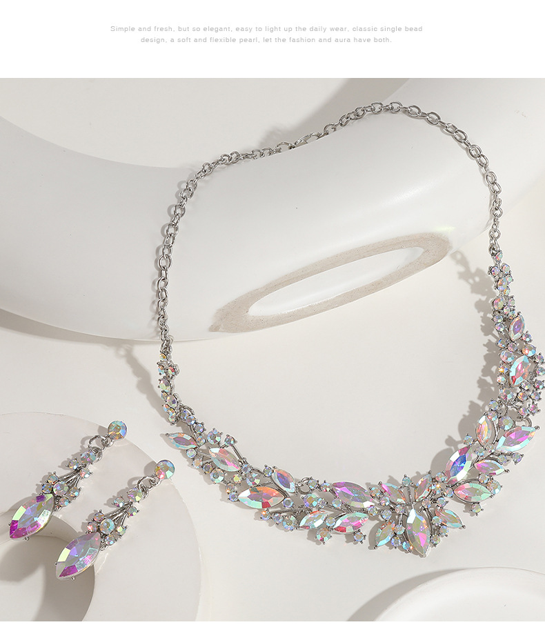 Crystal Necklace Earring Jewelry Set Bride Wedding Dress Accessories