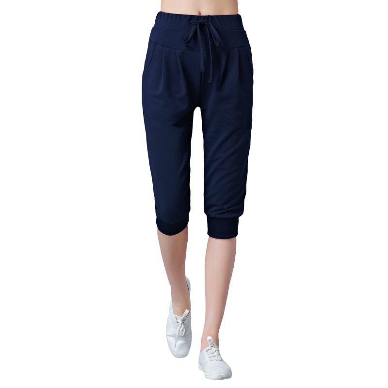High waist elastic seven-tenths pants women summer thin sports pants loose harem pants 200 jin fat mm plus size casual women pants