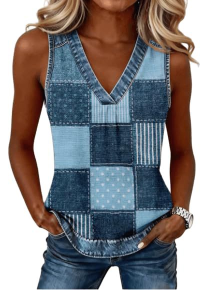 2026 New Women's V-Neck Sleeveless Colorful Print Women's Vest