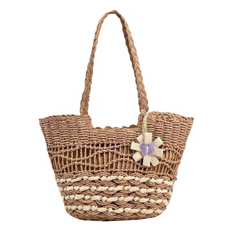 Summer Hollow Straw Bag Women's Handwoven Bag Large Capacity Single Shoulder Tote Bag Beach Vacation Beach Bag Straw Bag