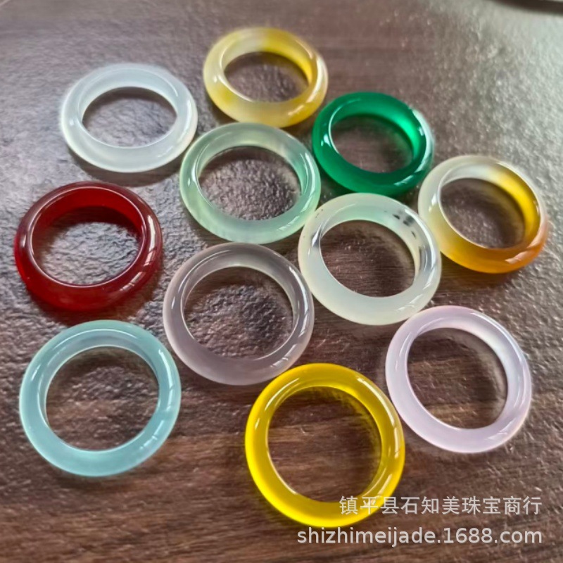 Natural High Ice Horse Material Champagne Gold Ring Ice Transparent Agate Chalcedony Ring Jade Running Ring Hand Jewelry Ring