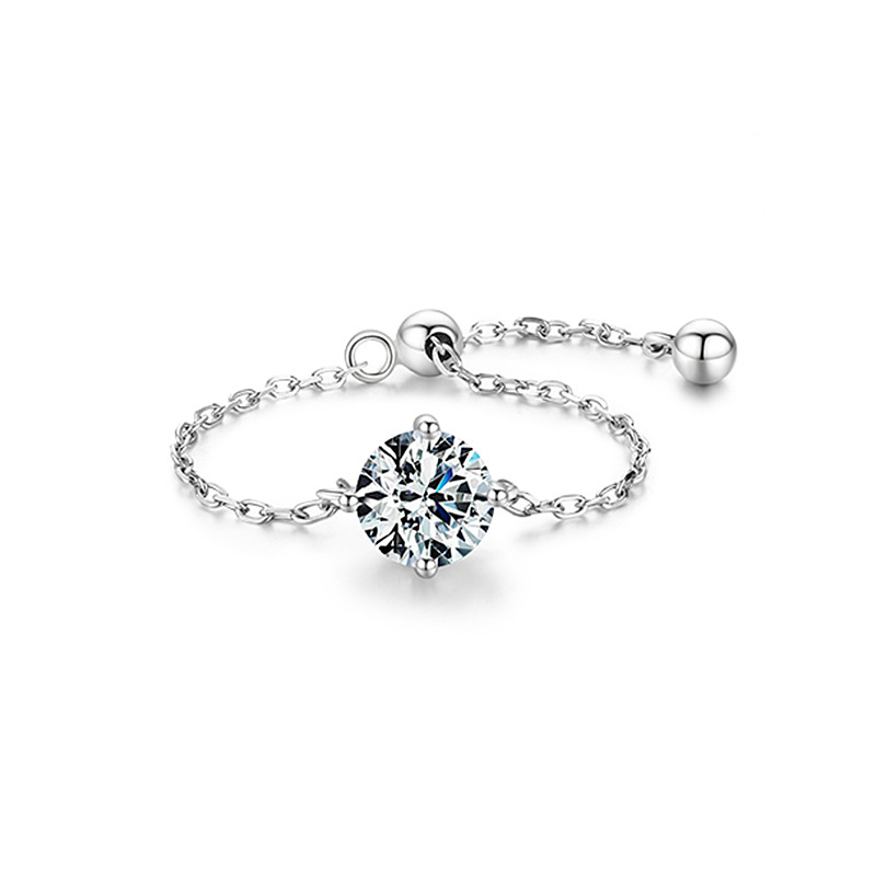 Mermaid's Tear Round High Carbon Diamond Pull Ring Round Bead Oval Zircon Ring Geometric Chain Ring