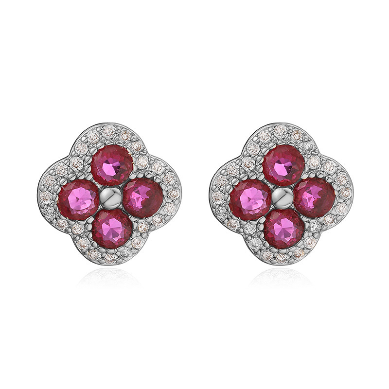Copper Inlaid Colorful Diamond Four-Leaf Clover Stud Earrings for Women Flower Petal Earrings Earrings