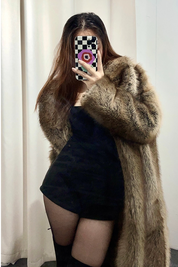 New faux fur artificial fur jacket lengthened shawl collar fox fur fluffy eco-friendly fur