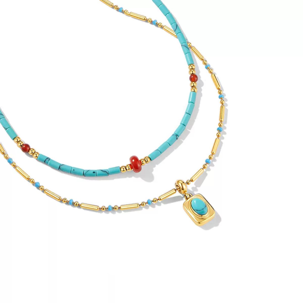 Red agate turquoise bead titanium steel necklace niche accessories women's accessories neck chain collarbone chain