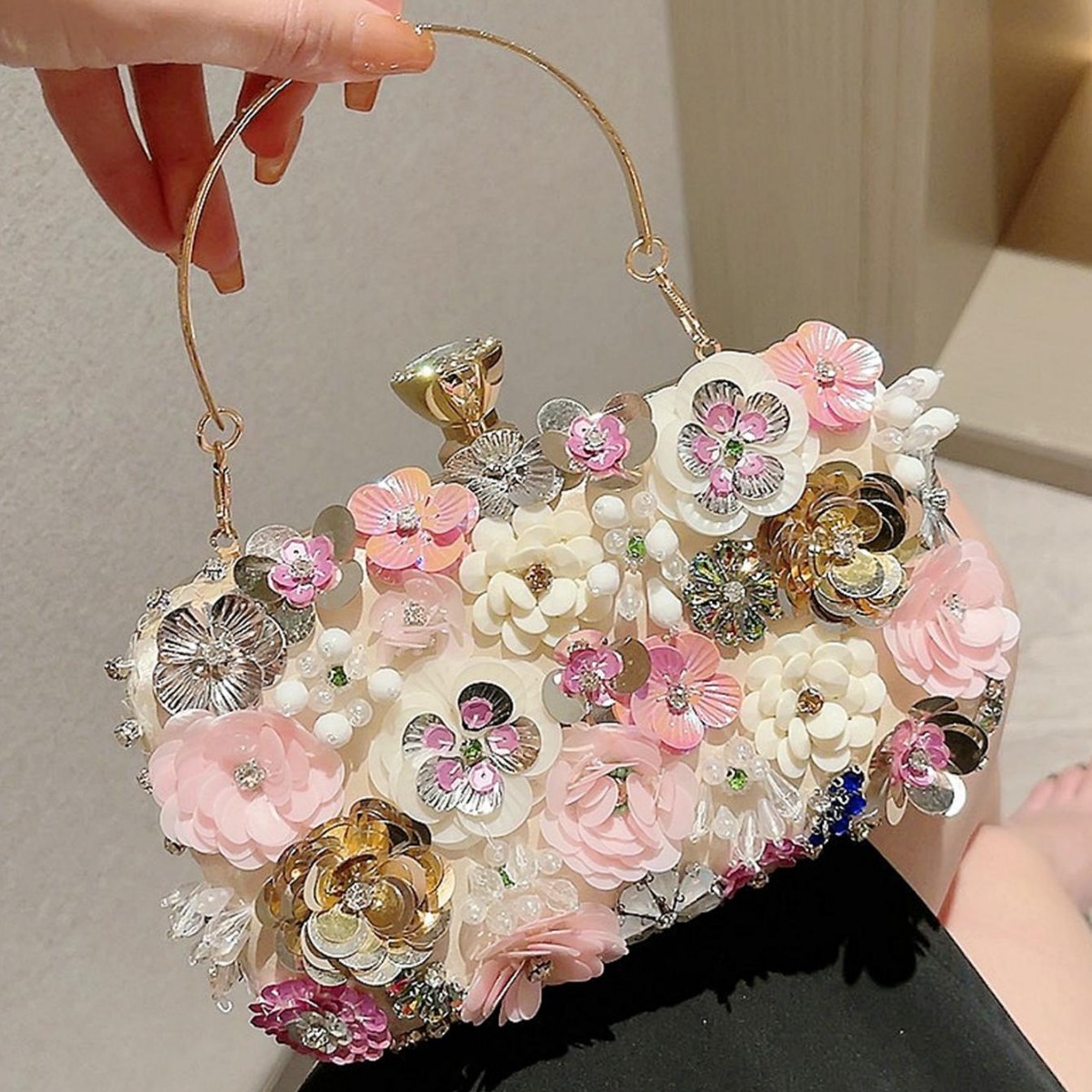 New Banquet Bag Colorful Sequins Flower Evening Bag Celebrity Clutch Annual Meeting Cheongsam Bag Dress Bag