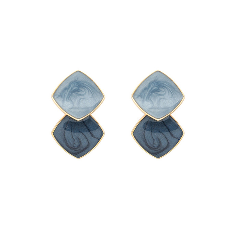 S925 silver needle geometric square drop oil women earrings ear accessories live ear studs