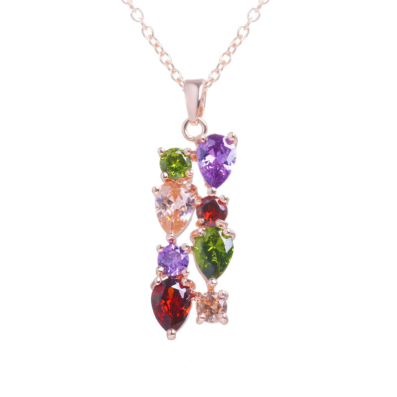 Rose gold colored gemstone zirconia necklace for women, collarbone chain pendant jewelry