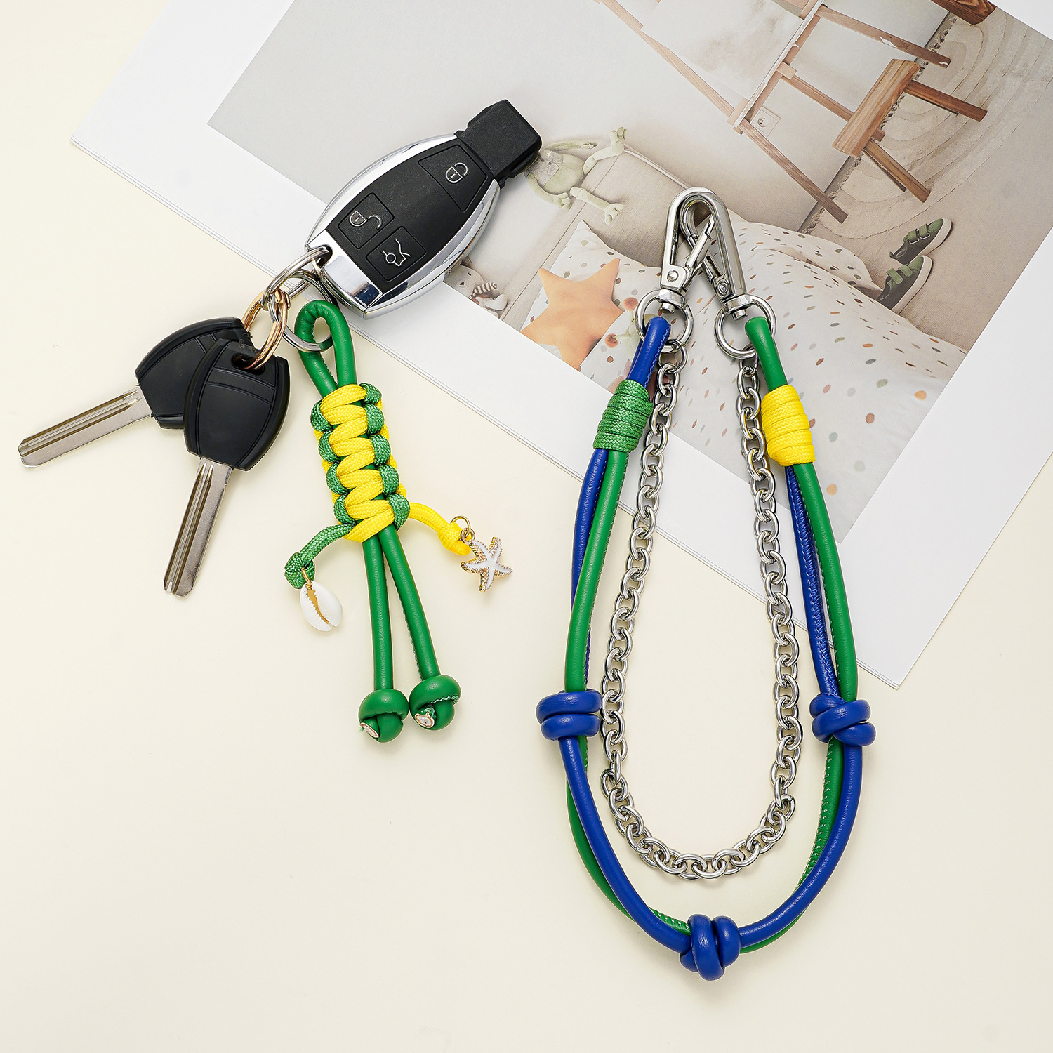 Original Miu-style Bag Pendant Chain INS Style Leather Keychain Handmade Pendant