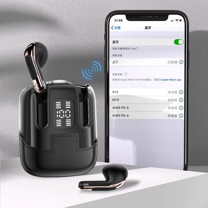 Private Mold J17 Open Ear TWS Earphones Digital Display Noise Cancelling Long Battery Life Low Latency Couple Bluetooth Earphones