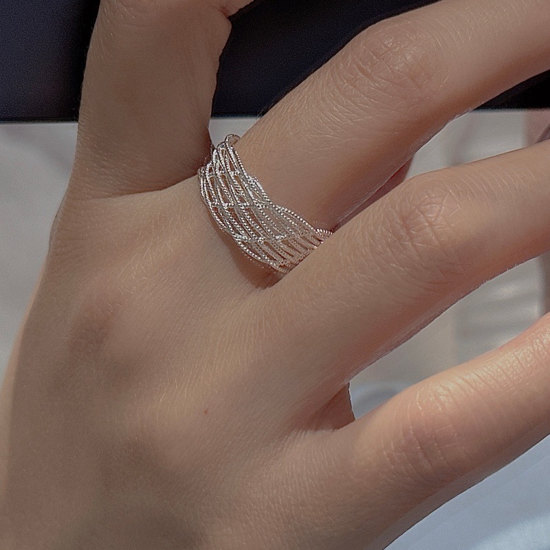 S925 sterling silver grid ring simple style ring