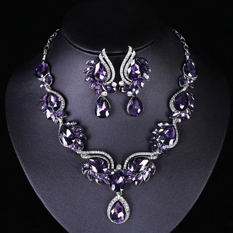 Multi-Color Gemstone Necklace Set Women Bride Banquet Dress