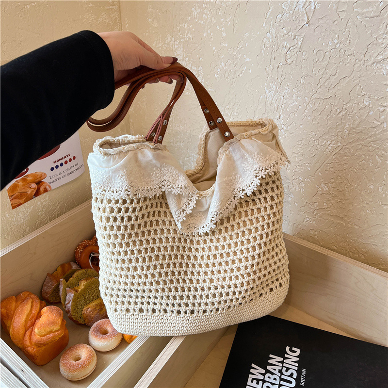 Summer Bohemian Small Fresh Sweet Hollow Cotton Woven Straw Bag Beach Bag Forest Girl Single Shoulder Bag