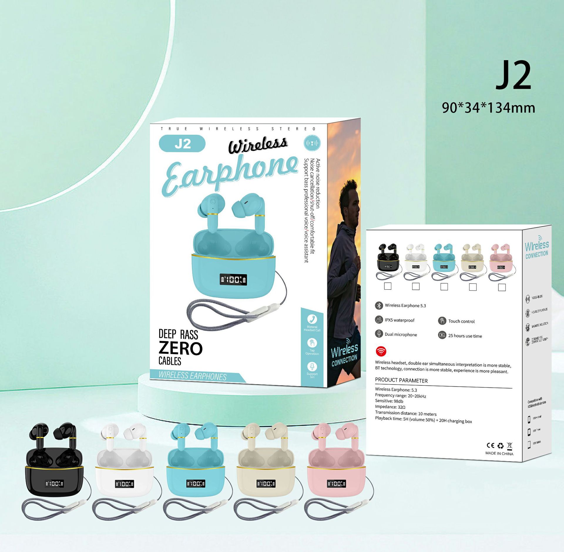 J8 Bluetooth earphone J series wireless earphone J5 HD sound quality digital display J23 transparent case J38 couple J15