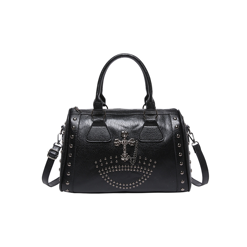 Large Capacity Punk Style Commuter Boston Cylinder Handheld Bag for Women Niche Rivet Shoulder Bag