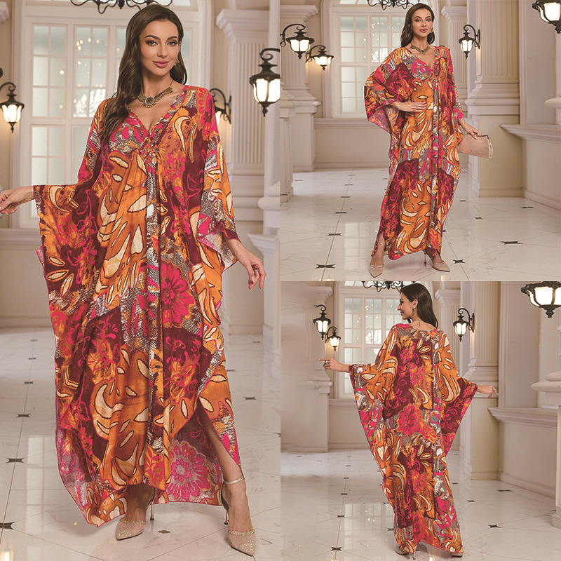New Cotton Position Print Vacation Beach Long Dress Women Loose Long Dress Bikini Cover Up Sun Protection