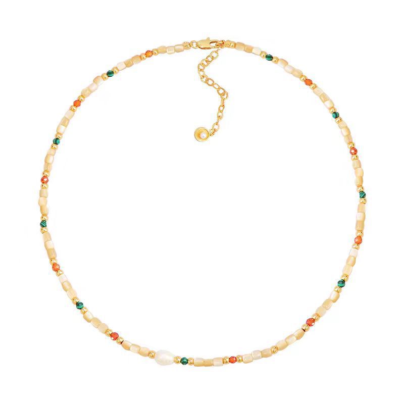 Natural stone shell necklace for women, summer bead new Chinese-style dopamine collarbone neck chain accessory