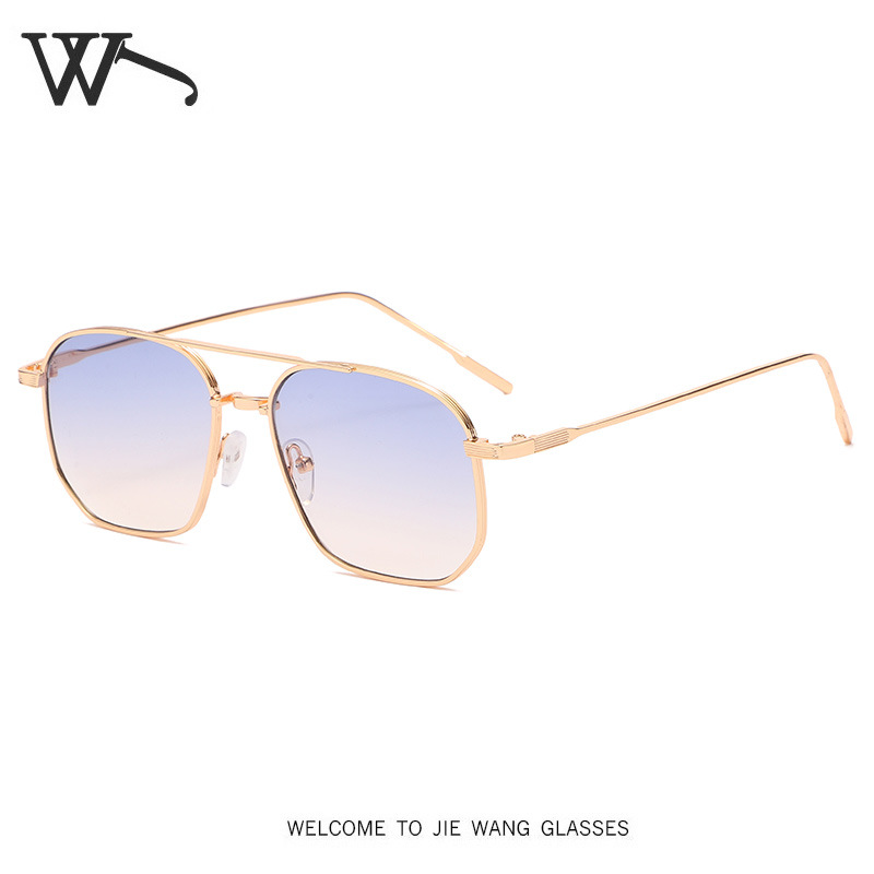 New Men's Double Beam Small Frame Sunglasses Women Metal Ocean Lens Sunglasses