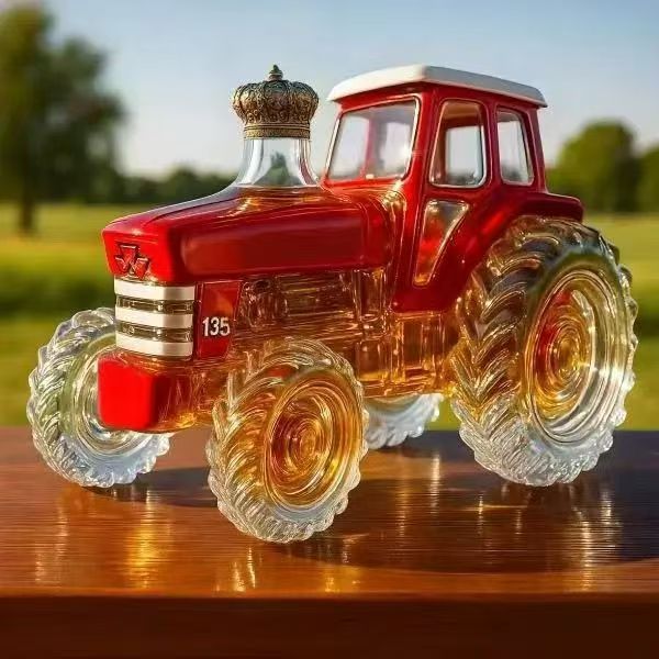 Safe packaging tractor shape high borosilicate glass wine bottle whiskey bottle decanter