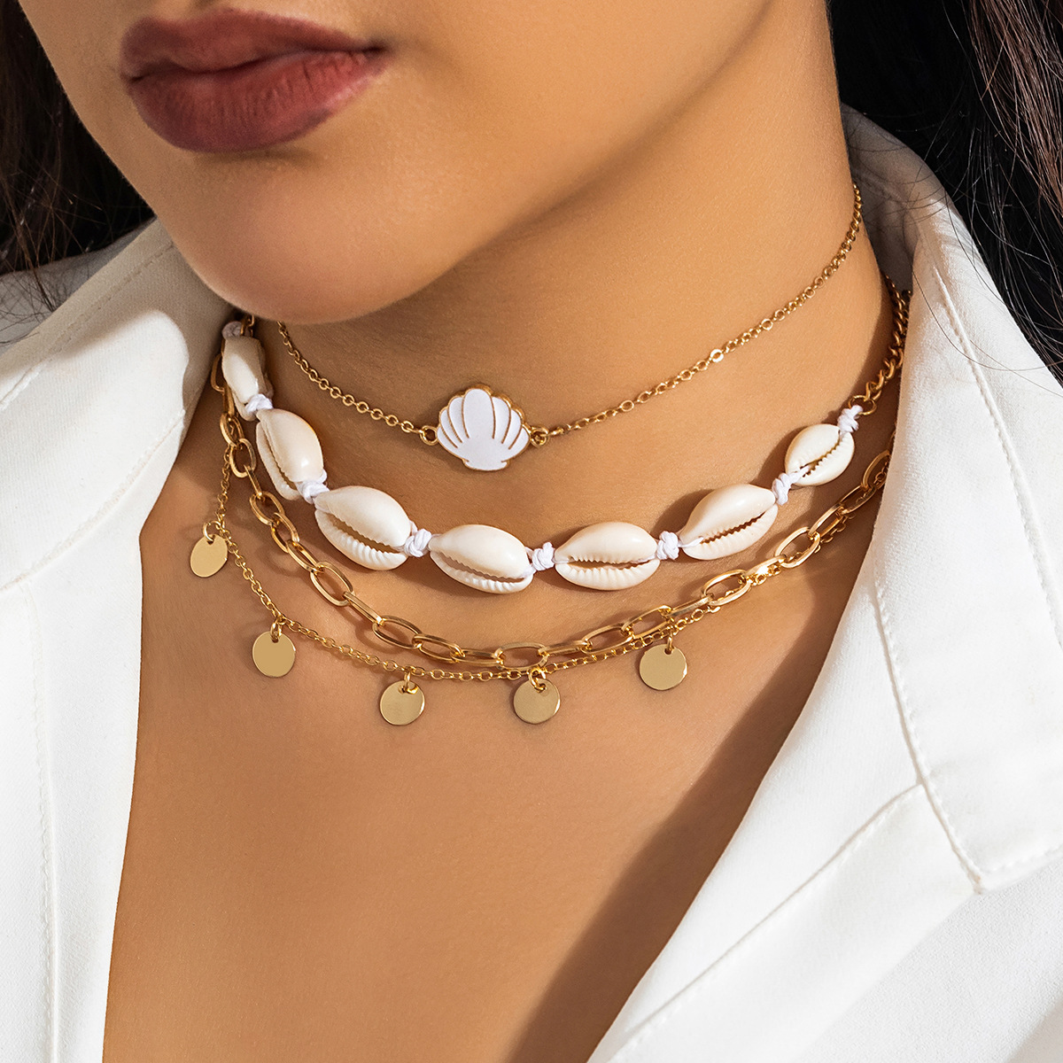 Jewelry bead necklace beach faux pearl ornament starfish shell vacation necklace