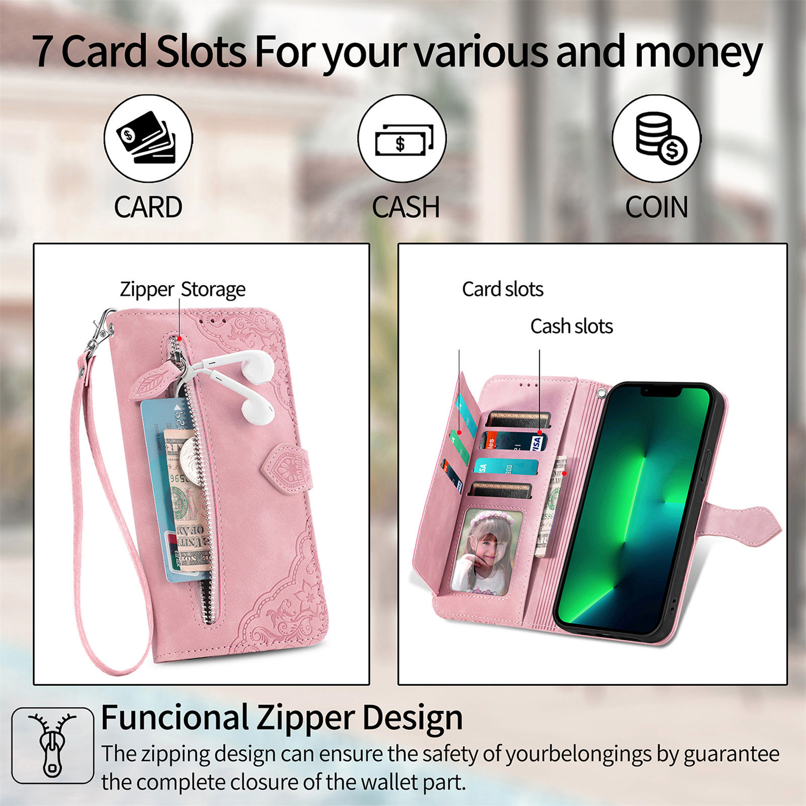 For iPhone18 flip phone case Apple 18 faux leather phone case 17 zipper wallet case Samsung S26P
