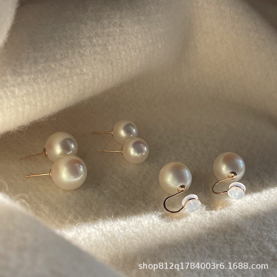 fever925 silver genuine round earrings strong light dazzling style Swarovski crystal big pearl ear studs