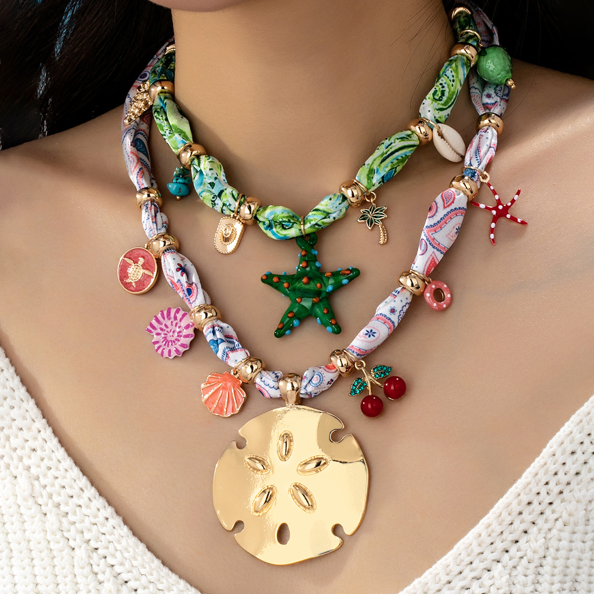 Qingdao Daiwei Accessories Bohemian Style Marine Life Pendant Decorated Necklace Stackable Necklace Women's