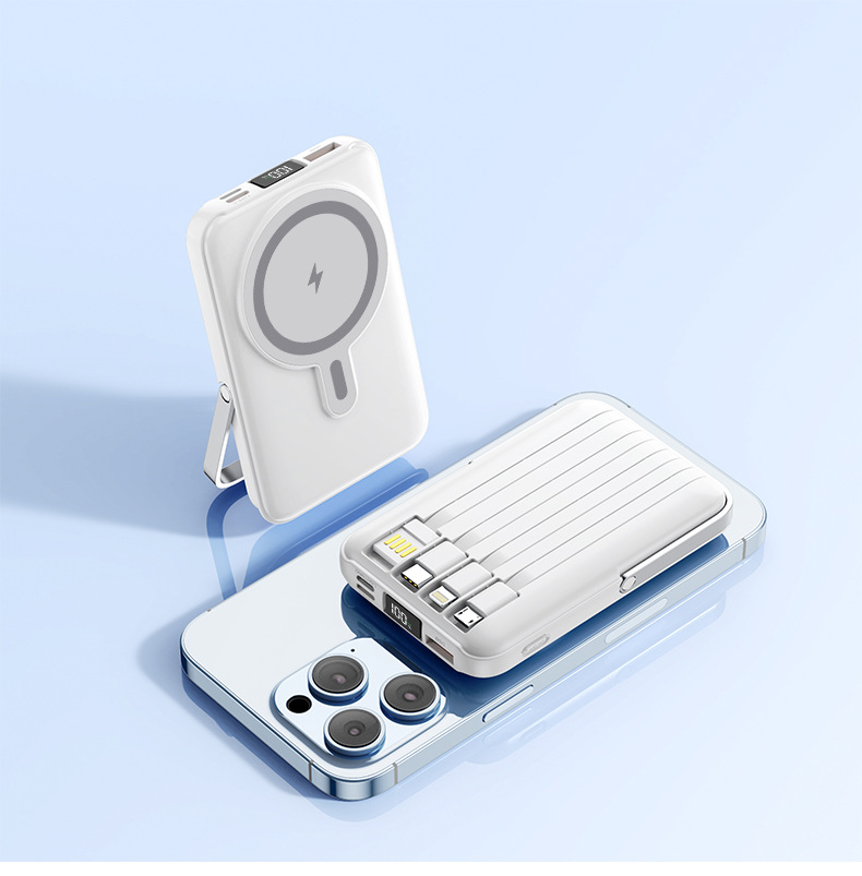Fast Charging Magnetic Wireless Charging Cable 1/20000mAh Power Bank Stand Mobile Power Supply
