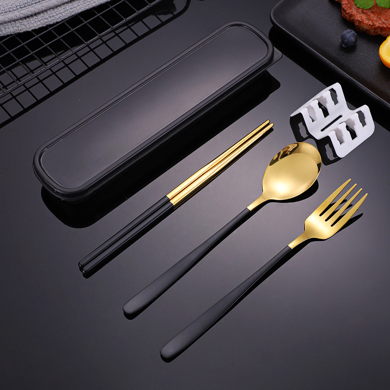 Stainless steel cutlery set chopsticks spoon three-piece Nordic portable outdoor travel student cutlery gift