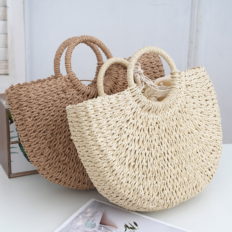 Large Woven Bag Handbag Large Capacity Straw Bag Casual Travel Beach Bag Women's Handbag