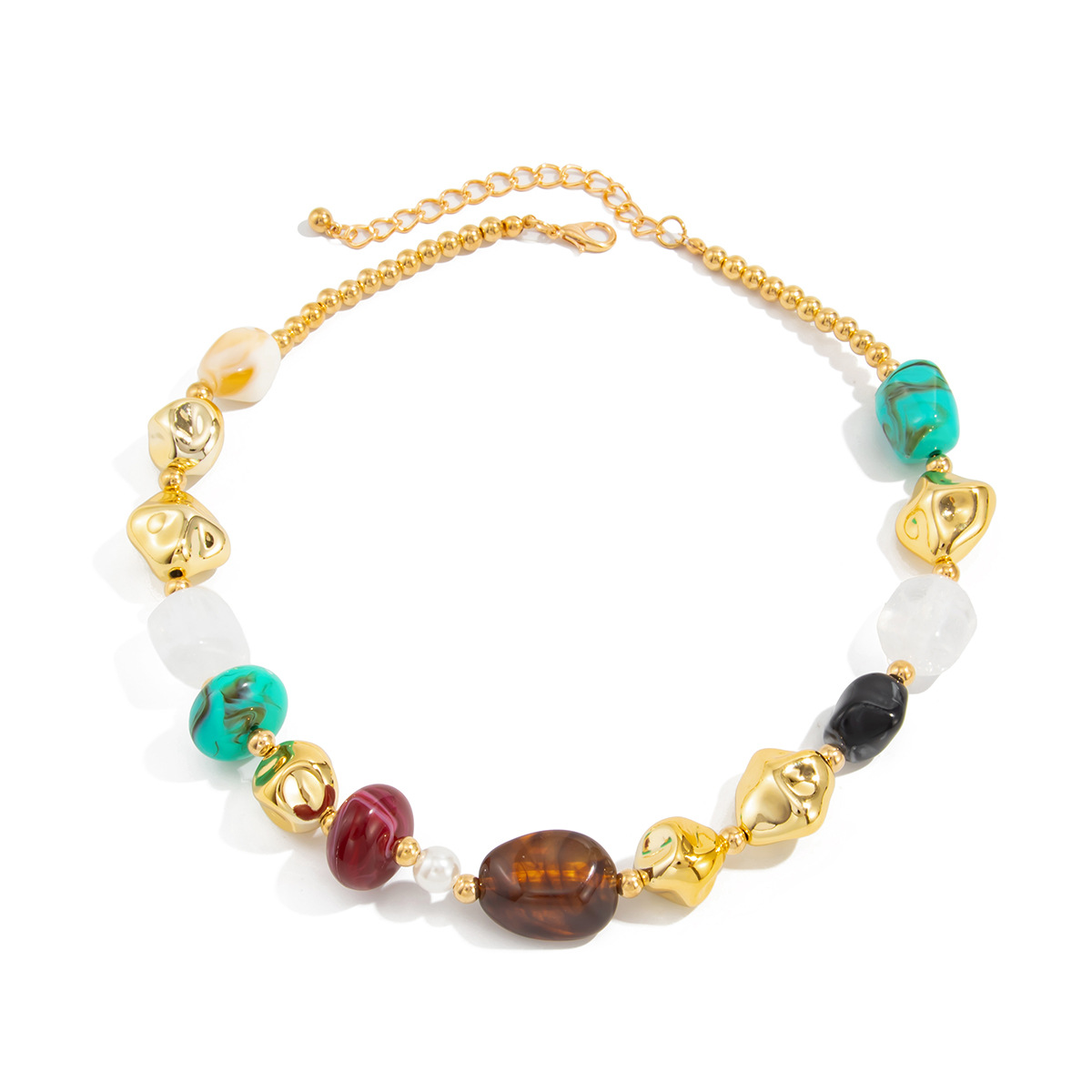 Bohemian colorful resin beaded necklace irregular CCB beads layered neck ornament
