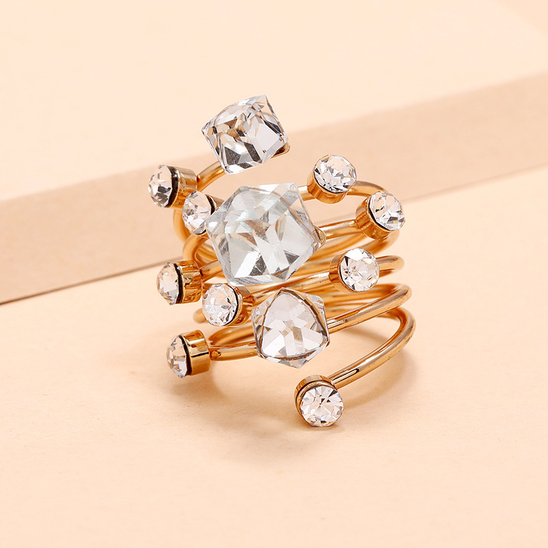 Crystal gemstone ring exaggerated large spring ring original single accessory