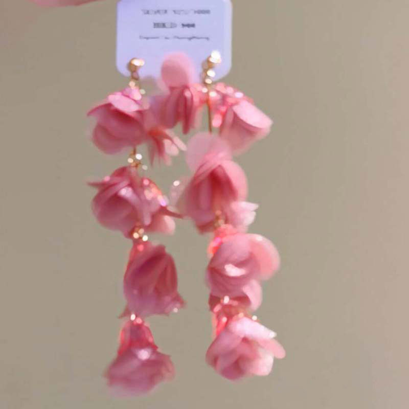 Dopamine Woven Flower Earrings for Women Summer Seaside Vacation Style Accessories Pink Stud Earrings
