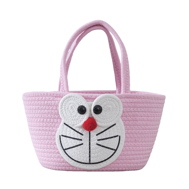 Cartoon Cotton Rope Woven Bag Doraemon Handheld Small Bag Birthday First Birthday Gift Wedding Favor Cotton Rope Gift Blue