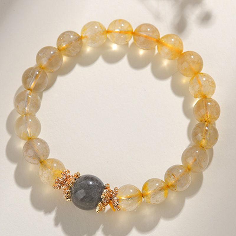 Natural Crystal Golden Hair Crystal Double-loop Bracelet Yellow Crystal Freeform New Chinese Style Original Women's Buddha Bead Bracelet